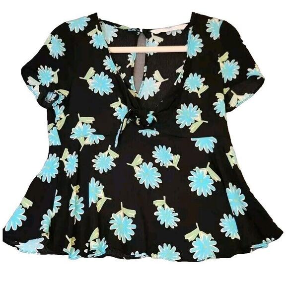 Zara Tops - Zara Trafaluc Collection Summer Blouse Keyhole Back Short Sleeve‎ Sz M Tie Front